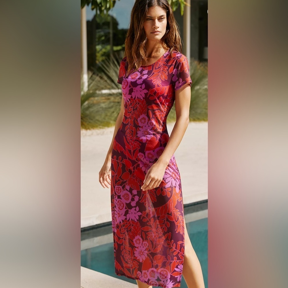 By Anthropologie Short-Sleeve Mesh Midi Dress,‎ Size S